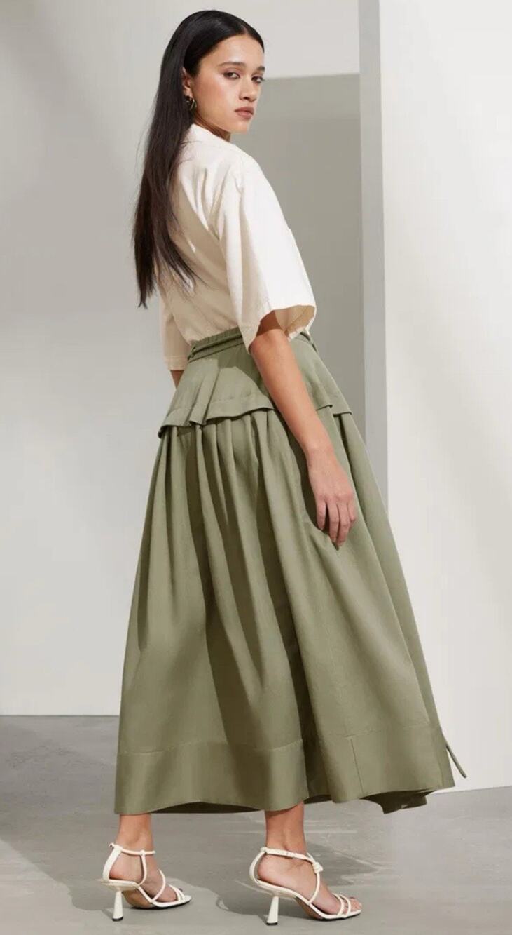 & Other Stories Womens SIZE 10 Maxi Skirt Khaki Green Long Boho Classic READ